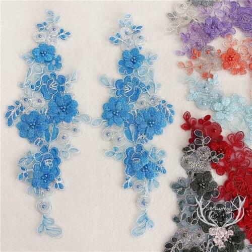 1Pc Color Long Bead Appliques Cloth Wedding Evening Dress Accessories Foral Dress Patch Lace 31X61cm