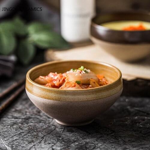 1pc Japanese Style Retro Ceramic Small Bowl Home Decor Restaurant Kitchen Supplies Rice Soup Noodles Porridge Bowl Container