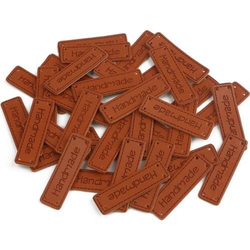 100 pcs handmade Letter Garment Labels PU Leather Tags Rectangle Embossed Label DIY For Garment Sewing Accessory