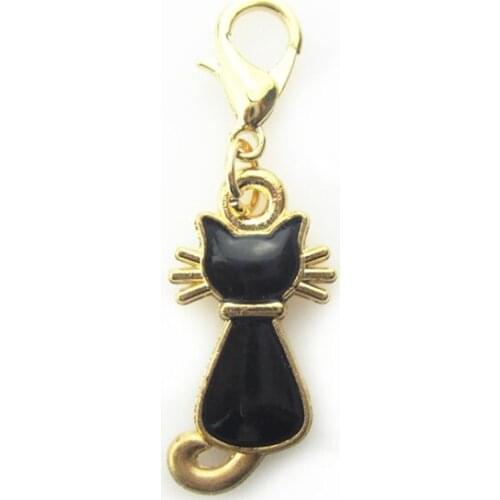 20pcs/lot Gold Black Cat dangle charms lobster clasp Hanging Charm DIY Jewelry Accessories Charms