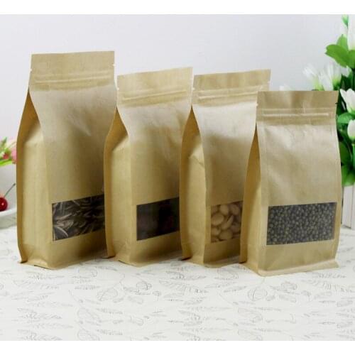 500pcs/lot Kraft paper Stand up Window Packaging Bag Snack Cookie Tea Packaging Frosted Window Self seal Bag Gift Bags Pouch