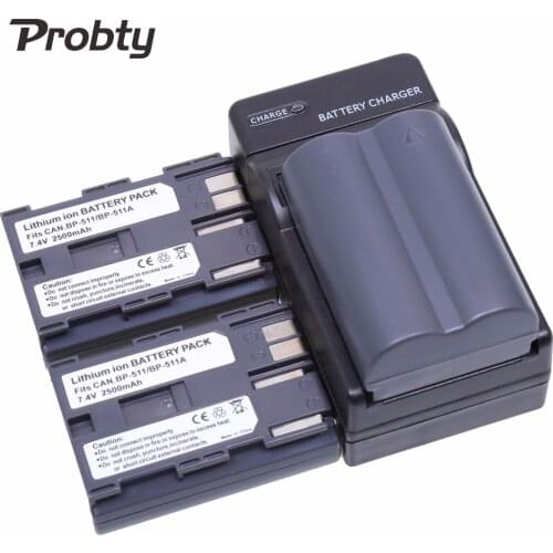 PROBTY 3Pcs BP-511 BP 511 511A Battery + Charger For Canon 300D 5D 10D 20D 30D 40D 50D PowerShot G1 G2 G3 G5 G6 90 90IS Camera