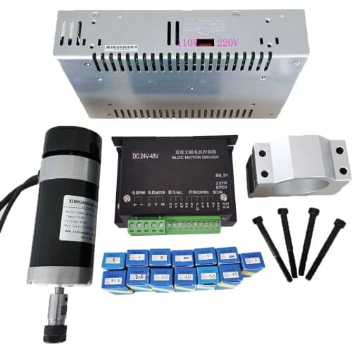 48v 500W ER11 Brushless Spindle+57MM Clamp with Screws+ 48V Brushless Motor Driver+48VDC 10.5A Power Supply