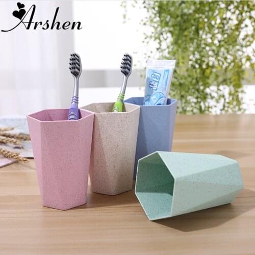 Arshen 4 Colors 300ml Thick Wheat Straw Diamond Cup Anti-fall Brushing Cup Water Milk Coffee Cup Household Wheat Healthy Mugs
