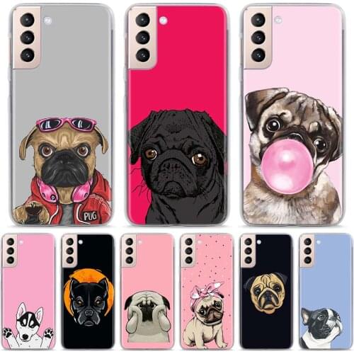 Cute Pug Dog Anime Phone Case 6.5" for Samsung Galaxy S20 FE S10 Plus S21 Ultra S10e S8 S9 Plus Hard PC Cover Bumper Funda
