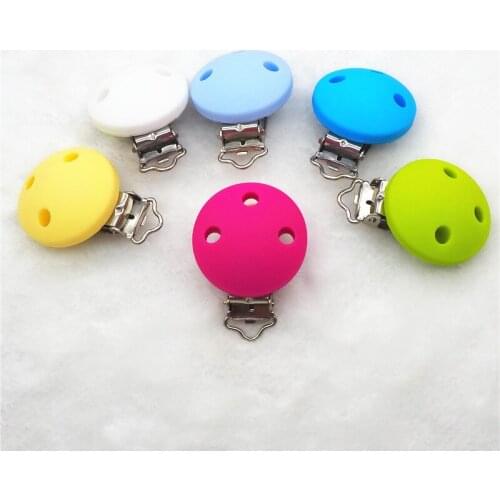 Chenkai 5pcs Round BPA Free Silicone Dummy Teether Pacifier Chain Holder Clips DIY Baby Soother Nursing Draft Toy Accessories