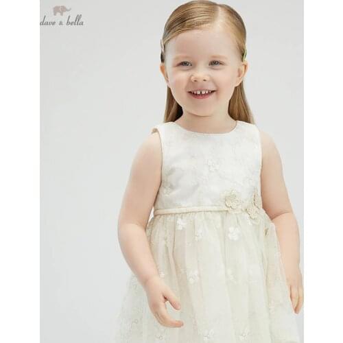 DB16925 dave bella summer baby girls cute floral embroidery mesh dress children fashion party dress kids infant lolita clothes