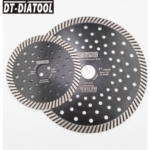 DT-DIATOOL 2pcs/pk Narrow Turbo Multi Holes Diamond Cutting Disc Wet or Dry Saw Blade for Granite Marble Diameter 115mm+180mm