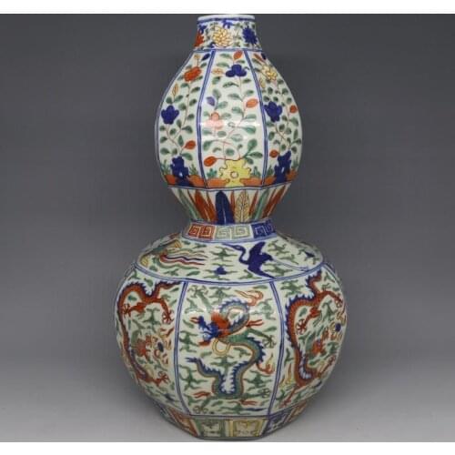 Antique MingDynasty porcelain vase,dragon and phoenix gourd bottle ,Hand-crafts,Decorations,collection& adornment,Free shipping