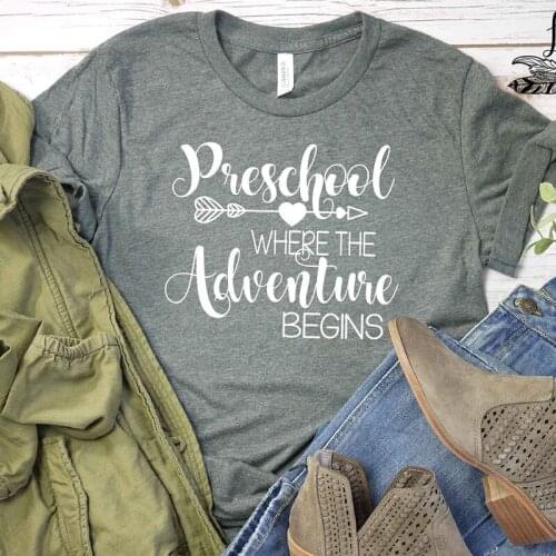 Cotton Regular Top Tees Preschool with The Adventure Begin Womens Letter Shirts Harajuku Casual Summer Girls T-shirts