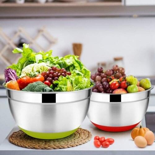 Hot 5Pcs Stainless Steel Mixing Bowls 18-26cm Diameter Metal Nesting Bowls with Colorful Airtight Lids Non-Slip Bottoms