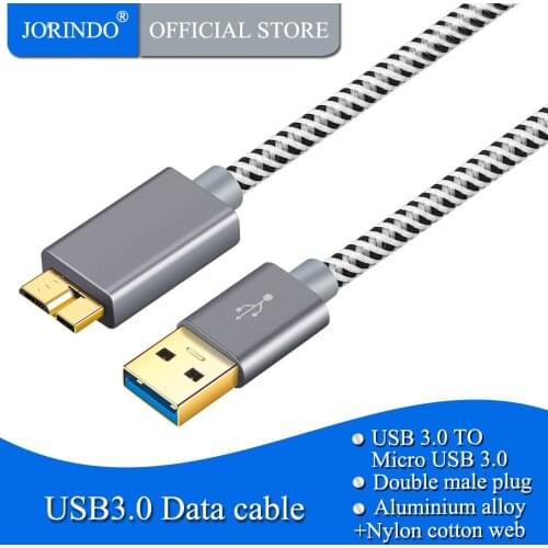 JORINDO USB 3.0 Micro Cable, Short USB 3.0 A to Micro B Cord, Compatible External Hard Drive, HD Camera, Space Gray Aluminum