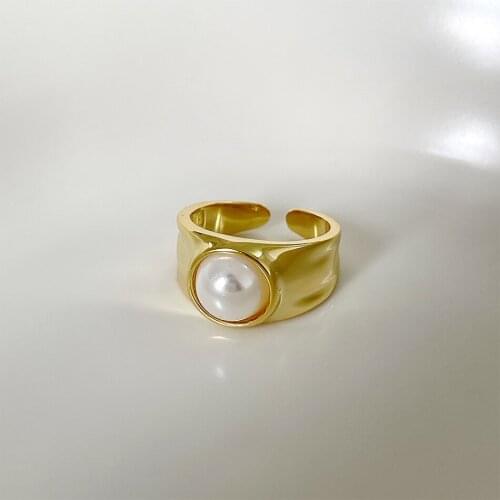 18K Gold Authentic S925 Sterling Silver FINE Jewelry Freshwater Pearl Round Band ring adjust Jewelry TLJ1647