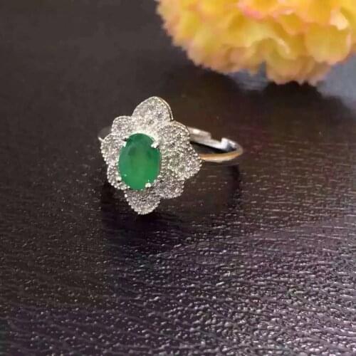 Natural green emerald Ring Natural gemstone ring 925 sterling silver trendy luxurious big Flowers women party Jewelry