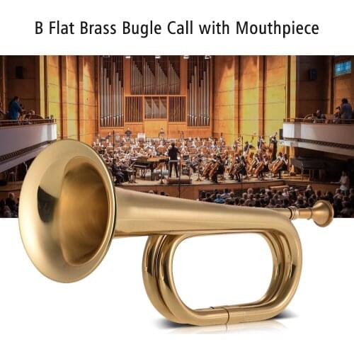 Muslady B Flat Bugle Call Trumpet Brass Cavalry Horn with Mouthpiece for School Band Cavalry Military Orchestra