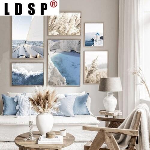 LDSP Nordic Nature Landscape Aegean Sea Windmill Travel Canvas Painting Wall Art Print Poster Picture Living Home Decoration