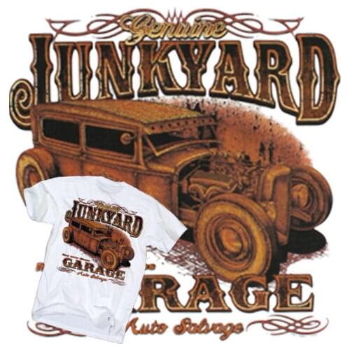 Hot 2019 Fashion Black Cotton T-Shirt Junkyard Garage T-Shirt Route 66 Hot Rat Rod Tattoo Car Fans Rockabilly Design T-Shirt