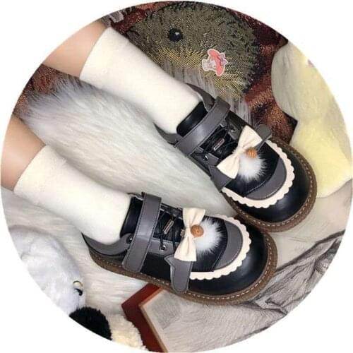 Japanese Soft Girl New Lolita Original Lamb Roll Flat Round Doll Shoes Student Women Single Shoes Cute Fashion Lady Shoes