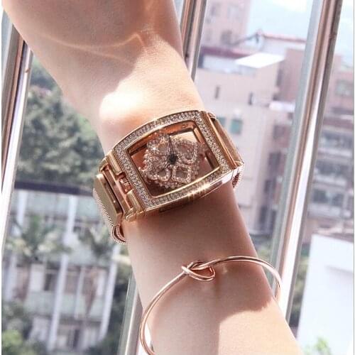 2019 new authentic ladies watch rotating diamond fashion waterproof transparent tide watch
