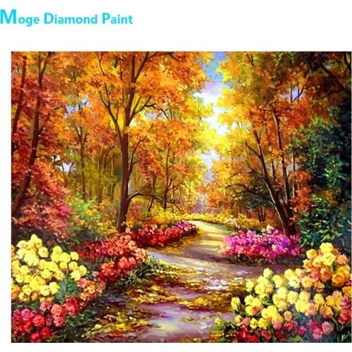 Autumn Forest Park Fallen Leaves Scenic Diamond Painting Oil Round Full Drill Nouveaute DIY Mosaic Embroidery 5D Cross Stitch