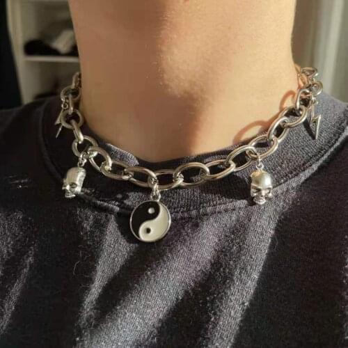 Harajuku Resin Necklace for Women Jewelry Bead Chain Female Symbol Internet Girl Choker Punk Rock Collares Mujer CL58