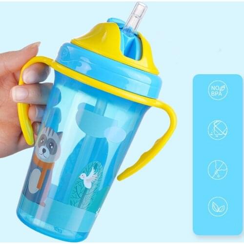 400ML large-capacity leak-proof water cup with straw BPA portable baby bottle with handle children training bottle