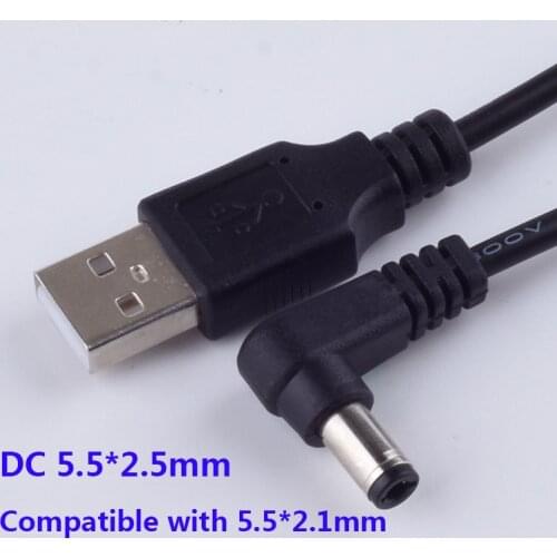DC Power Plug USB Convert To DC5.5*2.5mm/DC5.5*2.1mm L Shape Black Right Angle Jack With Cord Connector Cable
