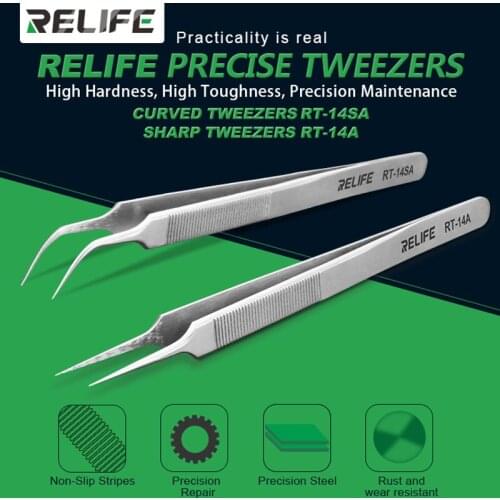 Relife RT-14A RT-14SA Mobile Phone Repair Tweezers Anti-static anti-slip clip high toughness precision fine tip plus chip repair