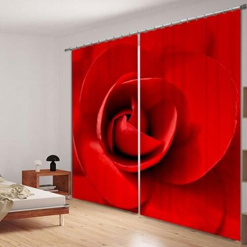 Curtain Luxury Blackout 3D Window Curtain For Living Room Red rose Bedroom Drapes Cortina Rideaux Customized size Cushions cover