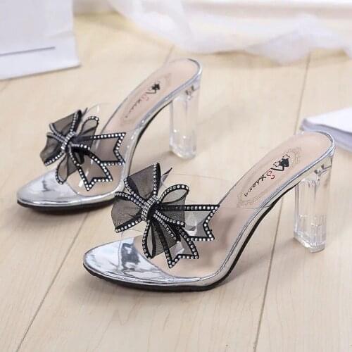 Big Shoes 42 Leopard Print Sandals Open Toe High Heels Women Transparent Perspex Slippers Shoes Heel Clear Sandals