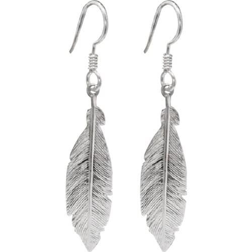 Bohemia Vintage Silver Color Feather Dangle Earing Feather Leaf Drop Earrings For Women Personality Simple Party Wedding Jewelry