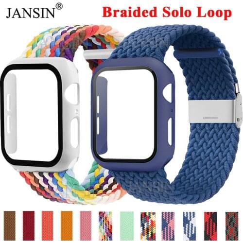 Glass Cover For Apple Watch SE 6 5 4 3 Adjustable Braided Solo Loop For Apple Watch Band 42mm 38mm 40mm 44mm Elastics Bracelet