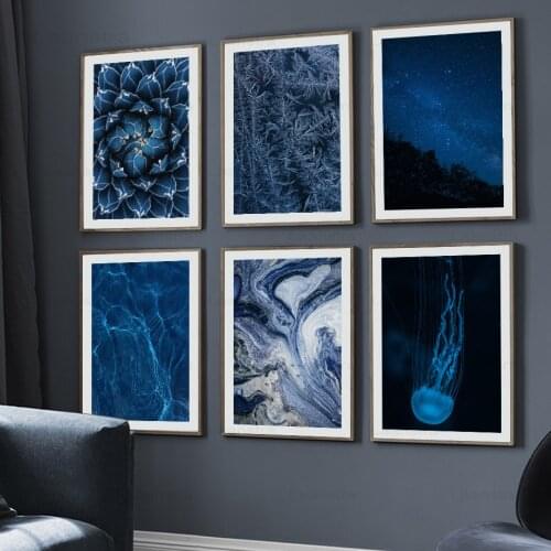 Dark Blue Canvas Painting Succulents Poster Night Sky Forest Wall Picture for Living Room Decoration Jellyfish In The Dark Print