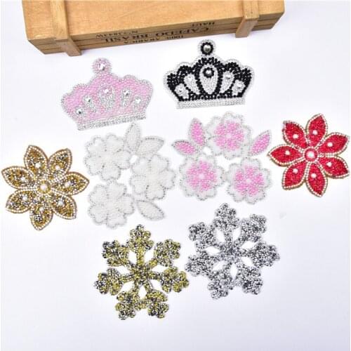 Diy Heat Transfers Iron On Patches Pearl Crown Hot Fix Rhinestone Beads Flower Sticker Garment Shoes Accessories Crystal Motifs
