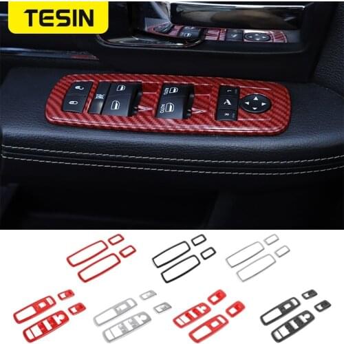 TESIN ABS Car Interior Window Lift Switch Button Panel Decoration Cover Stickers for Dodge RAM 1500 2010-2017 Car Accessories