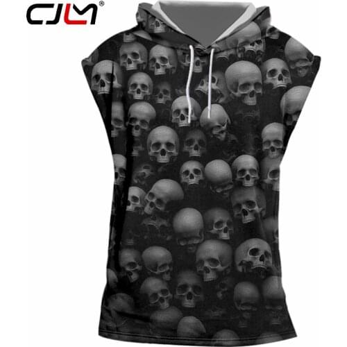 CJLM Sleeveless Hoodies Black New Mens Full Print Skulls 3D Hooded Tank Top Tanktop Homme Bodybuilding Fitness Casual Shirts