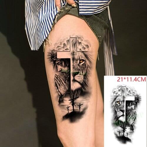 Waterproof Temporary Tattoo Stickers Cross Lion Animal Head Praying Person Fake Tatto Flash Tatoo Body Art for Women Men