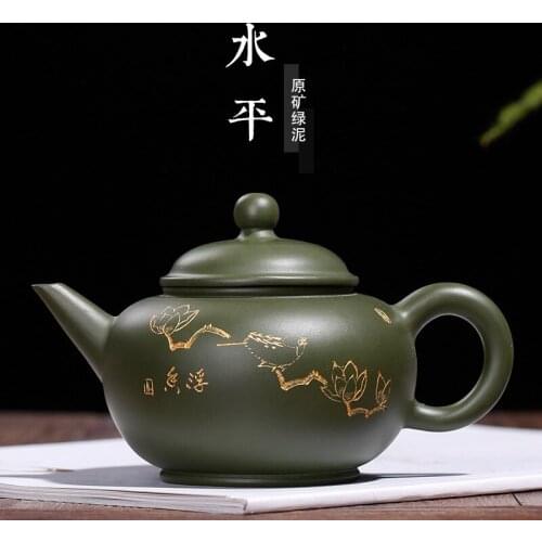 Yixing Purple Sand Huyuan Mine Green Mud Horizontal Hu Large Pot Hand-painted Gold Wholesale Fan Junhao