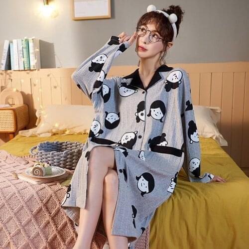 Autumn/Winter Womens Homedress Nightdress Long Sleeve Shirt Nightgowns Girls Sleepwear Cotton Sleepshirts Loose Home Clothing