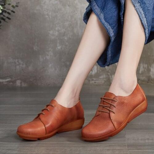 Women Genuine Leather Flat Shoes Woman Flats Casual Soft Lace Up 2019 New Fashion Spring Autumn Comfortable Free Shipping