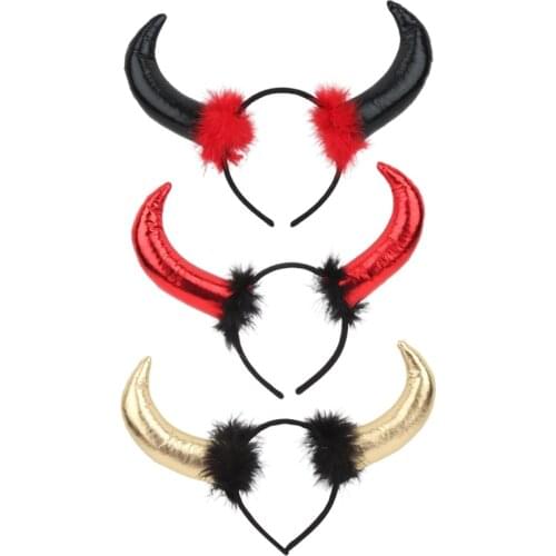 Women Ox Horn Headdress Party Props Devil Horn Headband for Halloween Party Creative Evil Queen Cosplay Hair Accessories