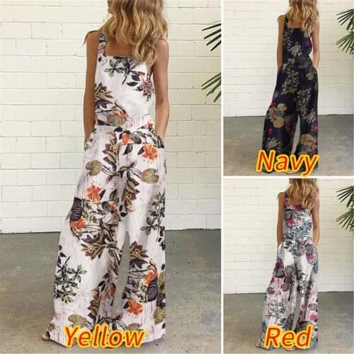 Women Floral Print Jumpsuits Beach Long Rompers Summer Bohemian Print Overalls Women Slim High Waist Playsuits Femme #T2Q