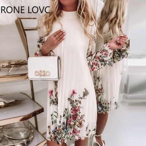 Women Floral Round Neck Chiffon Flared Sleeves Midi Spring Dress