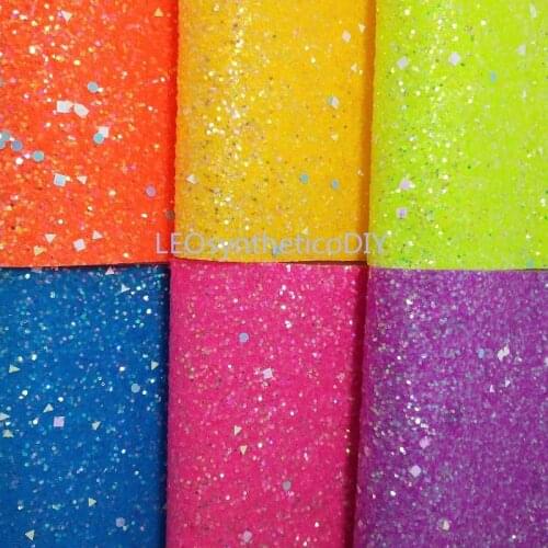 1PC 21X29CM Synthetic Letaher, Cuero Sintetico Neon Chunky Glitter Leather For Making Bows Accessories LEOsyntheticoDIY T113A