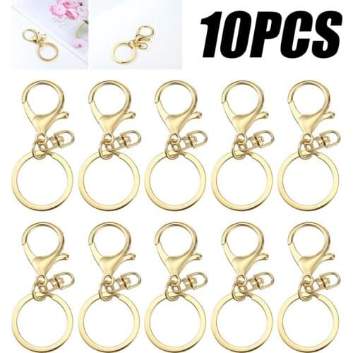 10pcs Keyring Keychain Split Ring Used For Beading Projects DIY Decoration Gold Swivel Lobster Clasp Trigger Clip