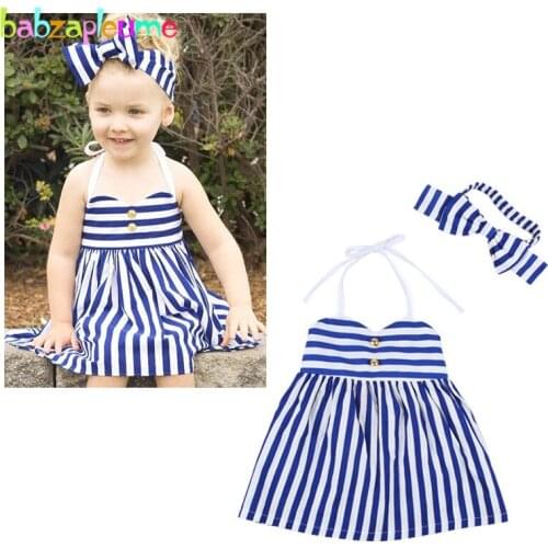 2Piece/1-5Years/Summer Kids Clothes For Baby Girls Dress Fashion Stripe Toddler Dresses+Headband Children Clothing Sets BC1037