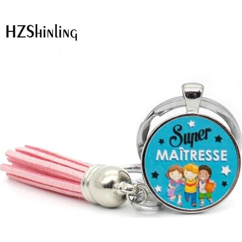 2017 Fashion Super Maitresse Tassel Key Chain Handcraft art photo glass Jewelry Glass Cabochon Keyring Gifts for Women