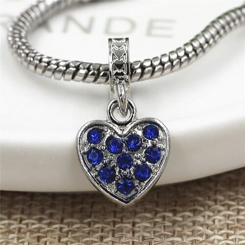 2018 Plated Discredit Pendant Love Heart Charm Full Rhinestone Beads Fit pan Women Diy Bracelets Bangles Jewelry