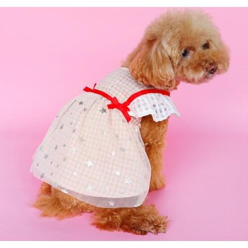 2020 Puppy Summer Dresses for Dogs Clothes Ribbon Yarn Skirt Pink Lattic Dress Princess Dog Coat Clothes Pet Apparel Supplies