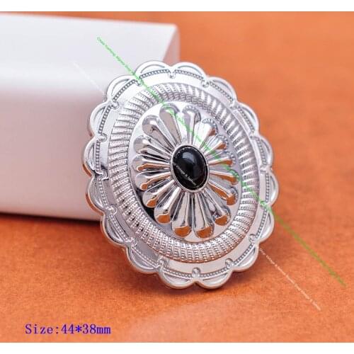 6pc 44*38mm Stainless Plated American Southeast Flower Black Bead Leathercraft Handcraft Leather Belt Bag Concho Screwback